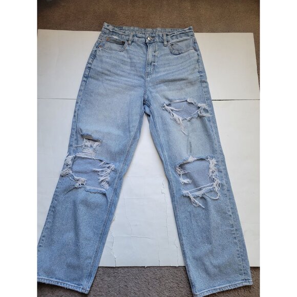 American Eagle Mom Jeans Distressed Patchwork Size 16 Long Y2K 90s Casual Boho - Picture 10 of 10